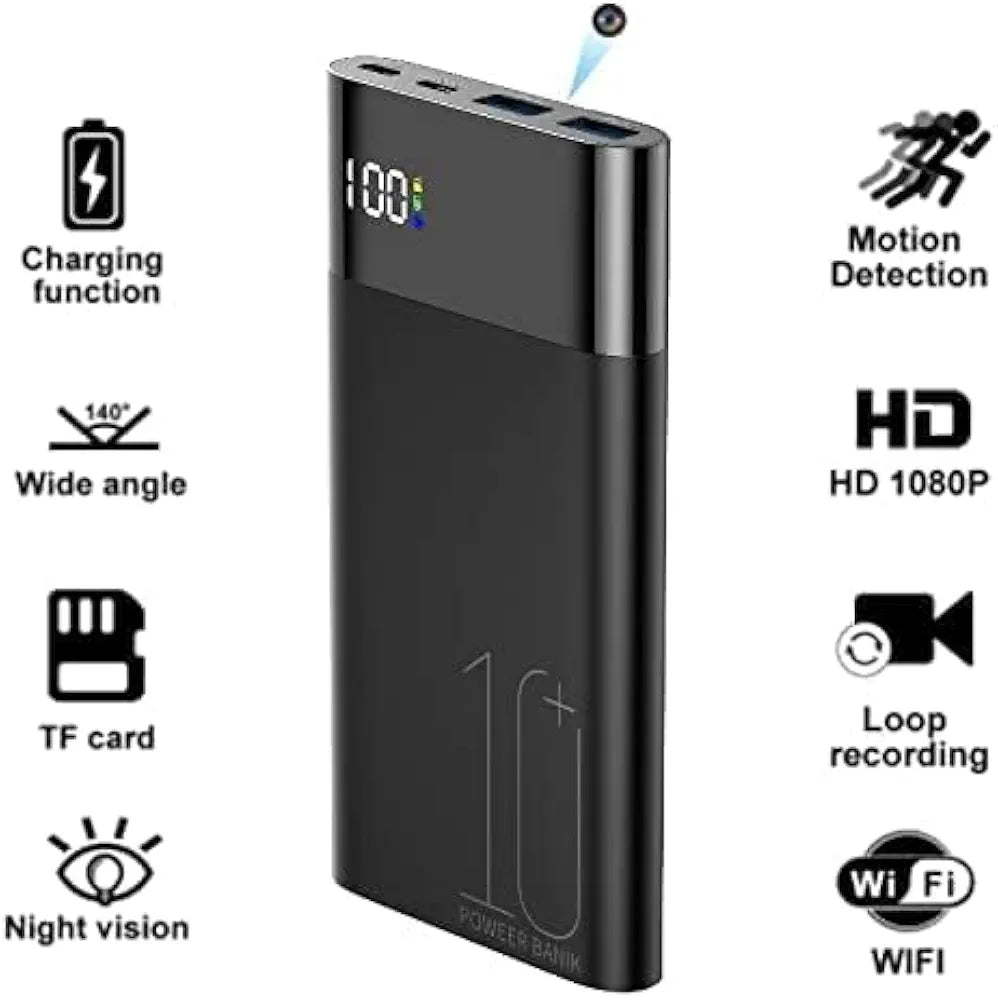 WiFi Spy Power Bank 1080p Camera Wireless 4k Hidden 10000mAh with Motion Detection, Night Vision, Live View Real-time Surveillance Video and Audio Recording, Spy Camera for Home/Office/Meeting/Car