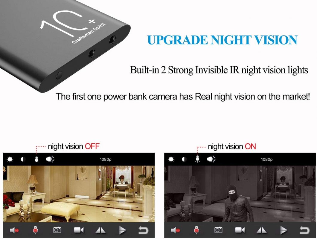 WiFi Spy Power Bank 1080p Camera Wireless 4k Hidden 10000mAh with Motion Detection, Night Vision, Live View Real-time Surveillance Video and Audio Recording, Spy Camera for Home/Office/Meeting/Car